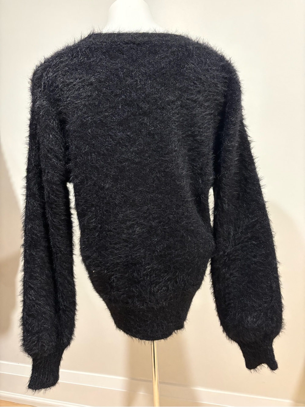 Fuzzy Black Button-Front Cardigan - Picture 4 of 4